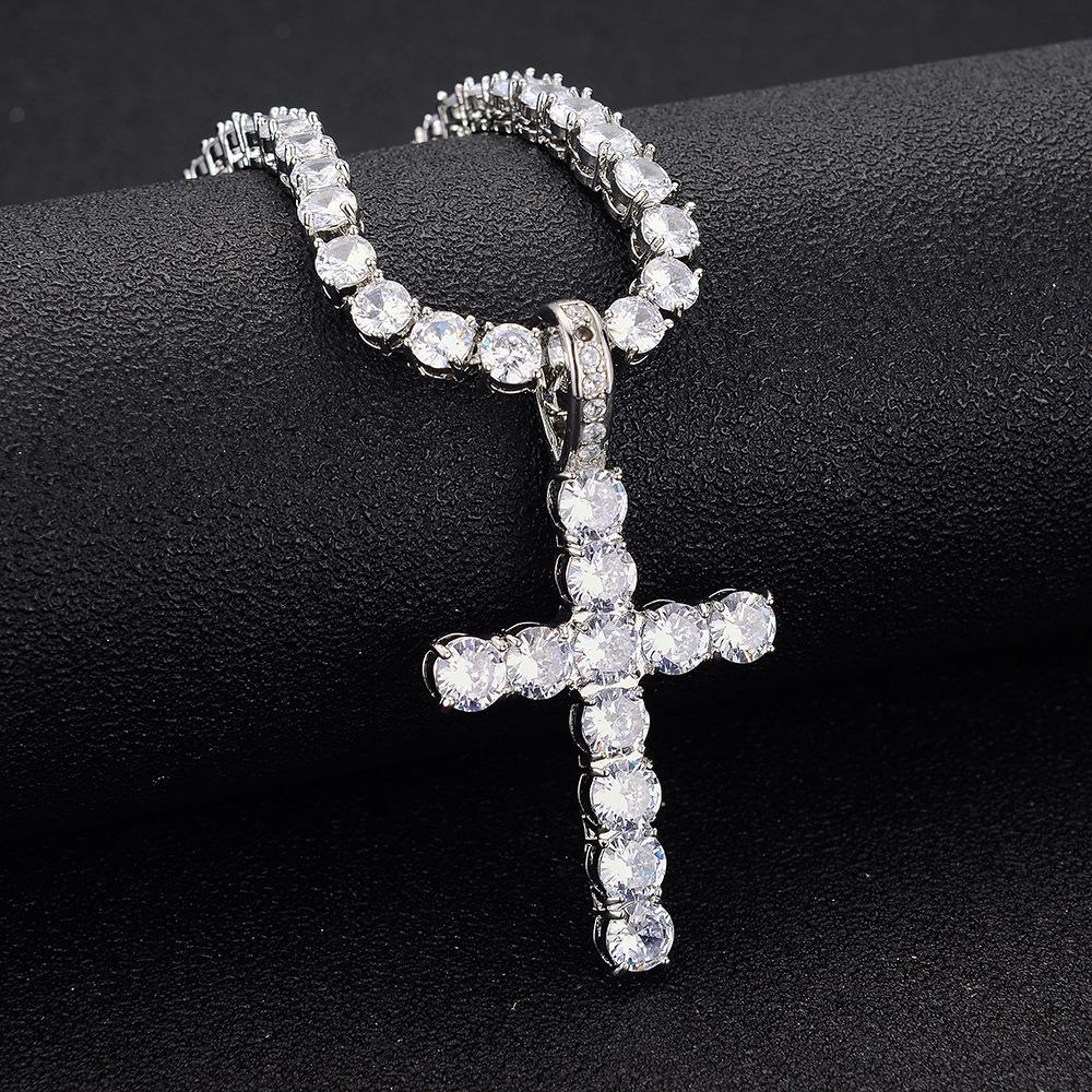 Diamond Tennis Chain with Cross Pendant | 14K Gold Plated