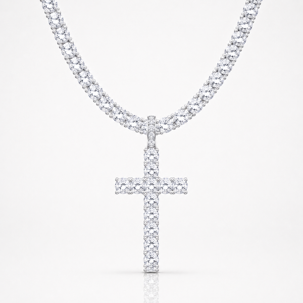 Iced Tennis Cross Chain – Ouro