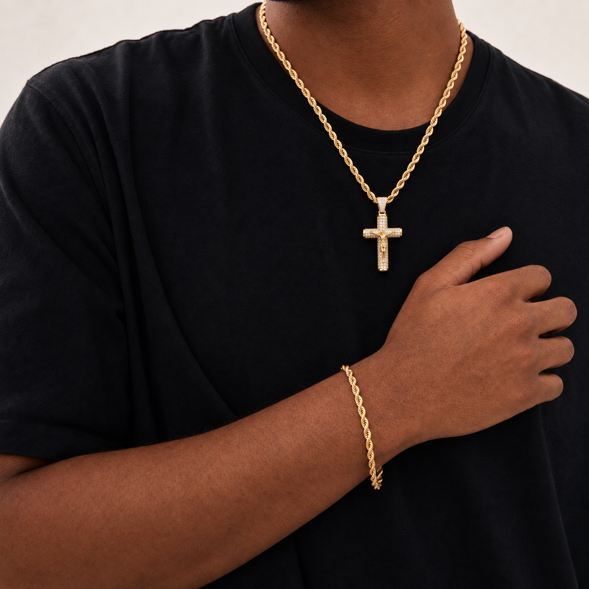 14K Gold Rope Crucifix Chain