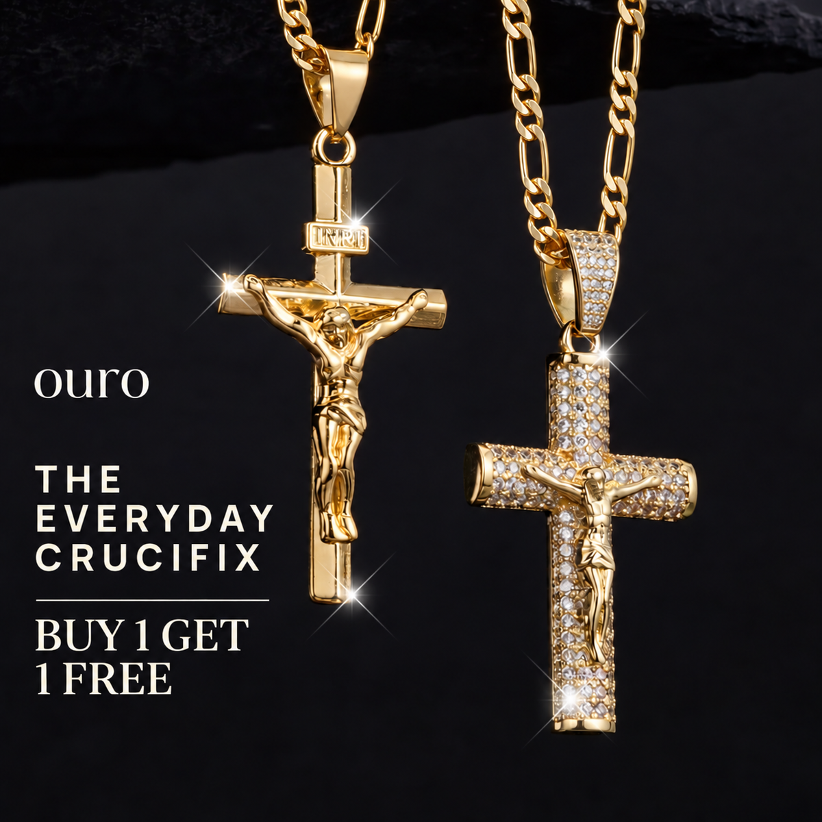 14K Figaro Crucifix Chain
