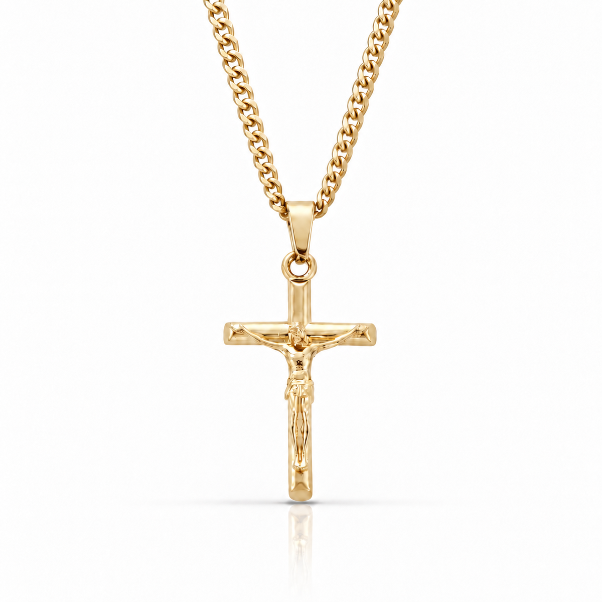 14K Figaro Crucifix Chain