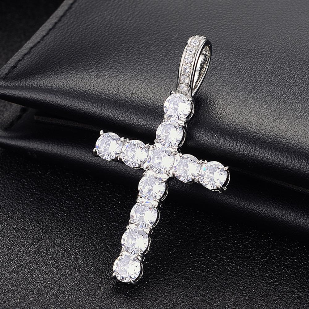 Diamond Tennis Chain with Cross Pendant | 14K Gold Plated