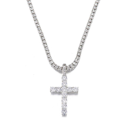 Diamond Tennis Chain with Cross Pendant | 14K Gold Plated
