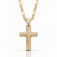 14K Figaro Crucifix Chain