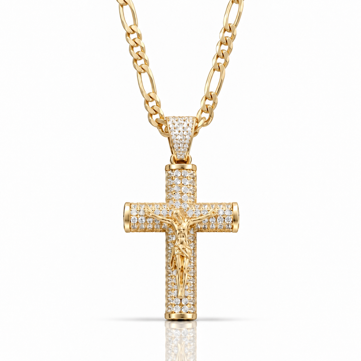 14K Figaro Crucifix Chain