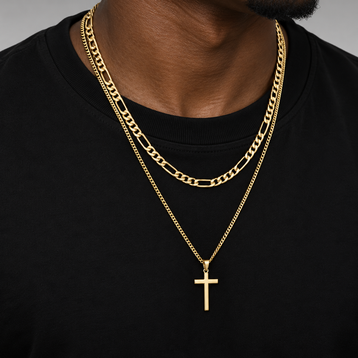 Figaro x Crucifix Chains (Gold)