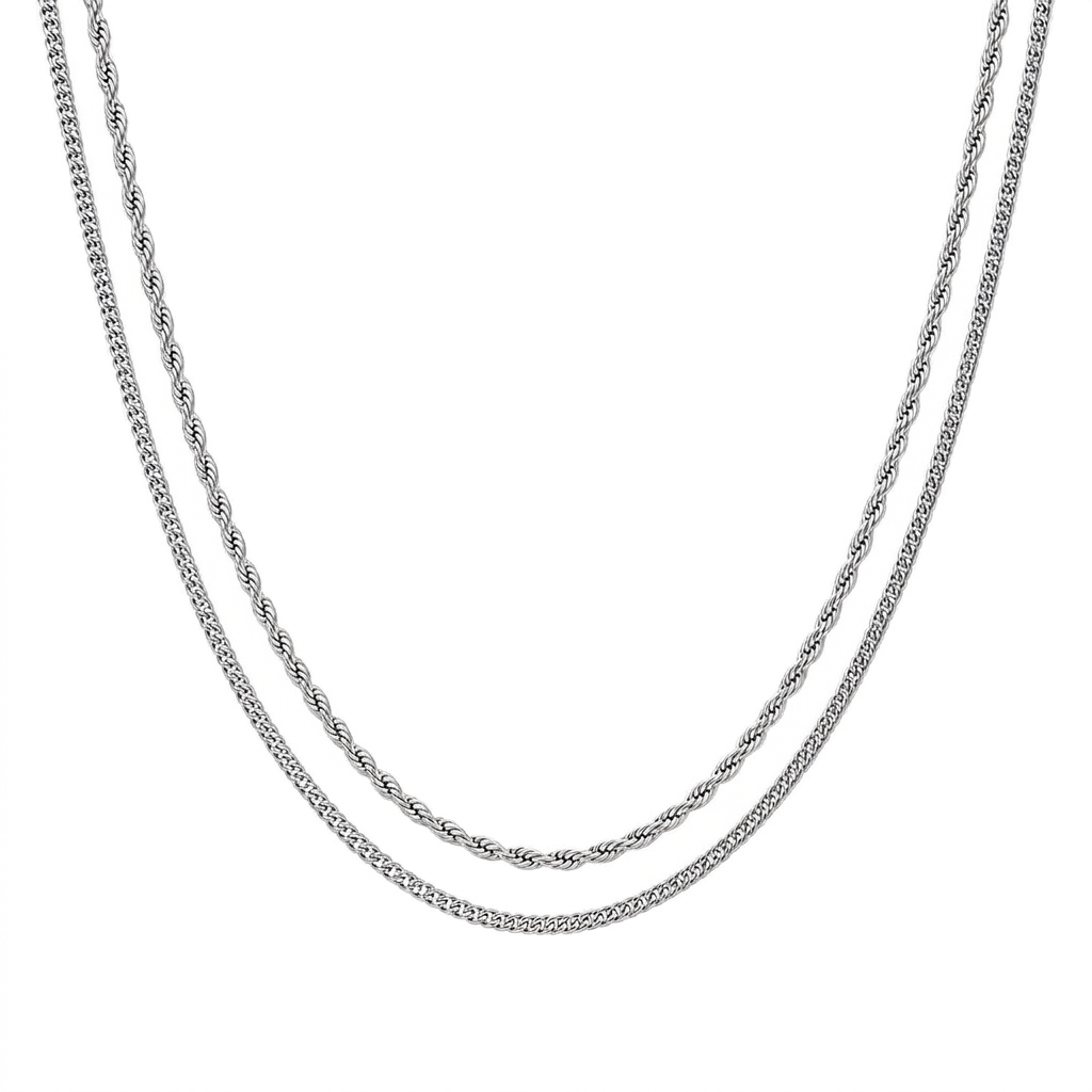 Layered Silver Chain Set