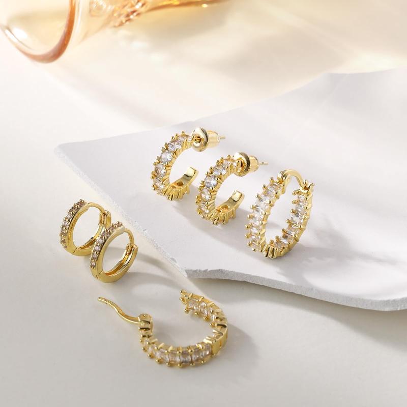 14K Gold-Plated Hoop Earrings Set