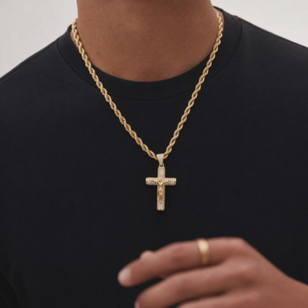 14K Gold Rope Crucifix Chain